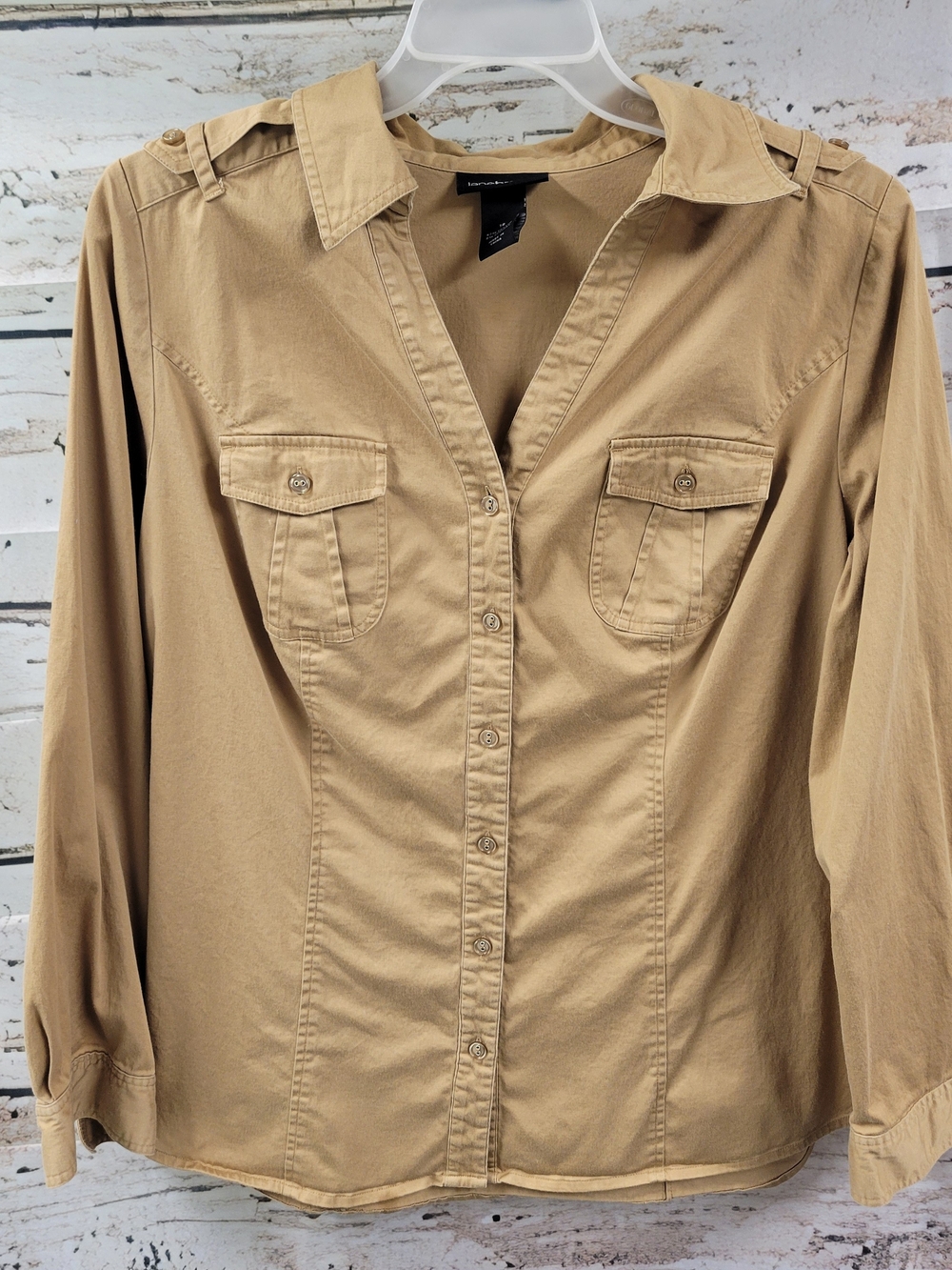 Lane Bryant Tan Utility Safari Shirt Size 18 Button Front Long Sleeve